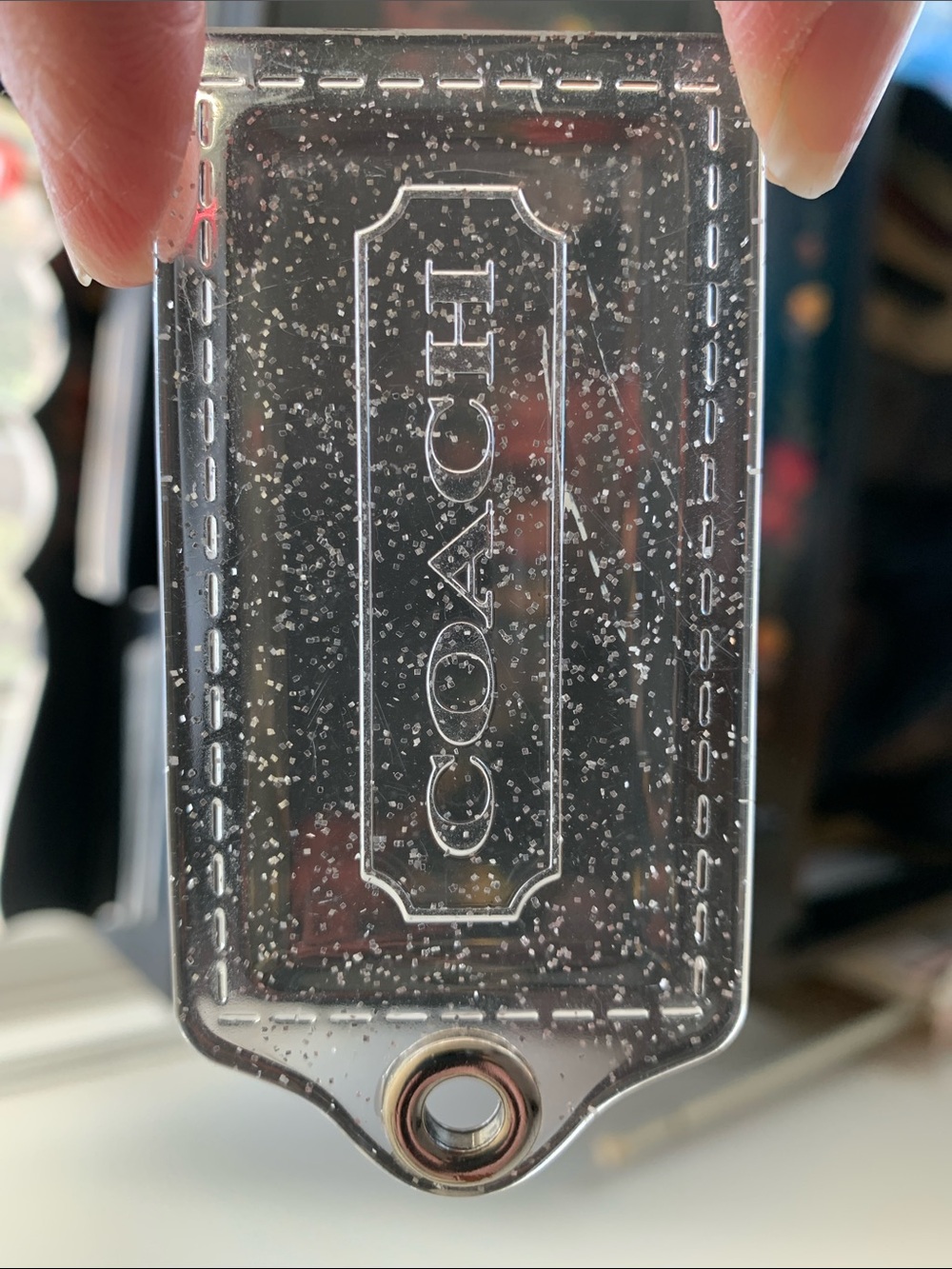 Coach Poppy Clear with Gold Glitter Hang Tag 3 1/4 inches wide EUC